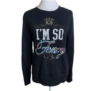 Juicy Couture Black I Am So Fancy Rhinestones Sequins Crewneck Sweatshirt Top S